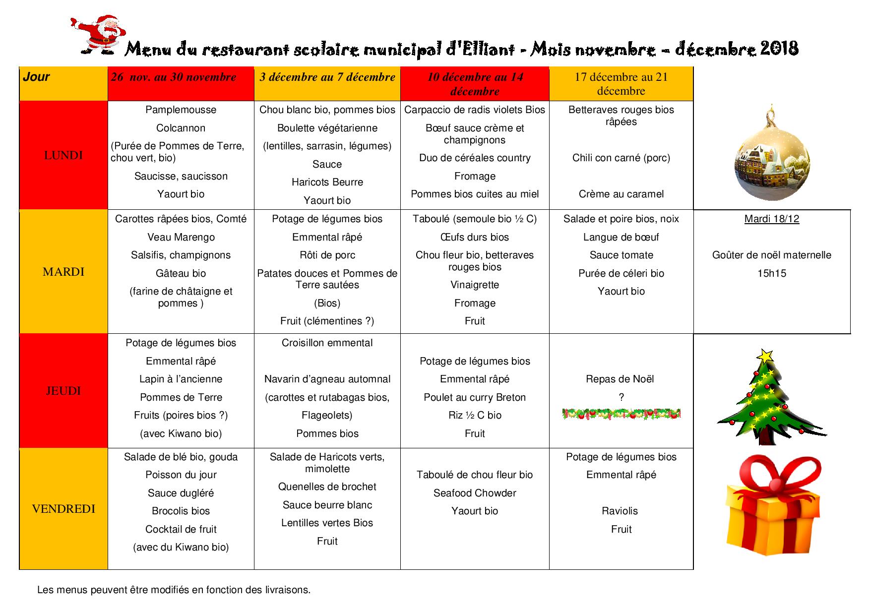 Menus du restaurant scolaire